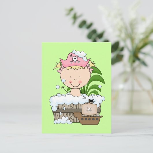 浴槽の海賊-ブロンドの女の子のTシャツおよびギフト ポストカード (スタンド正面)