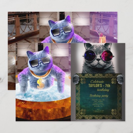 浴槽の灰色の猫 招待状 (正面/裏面)