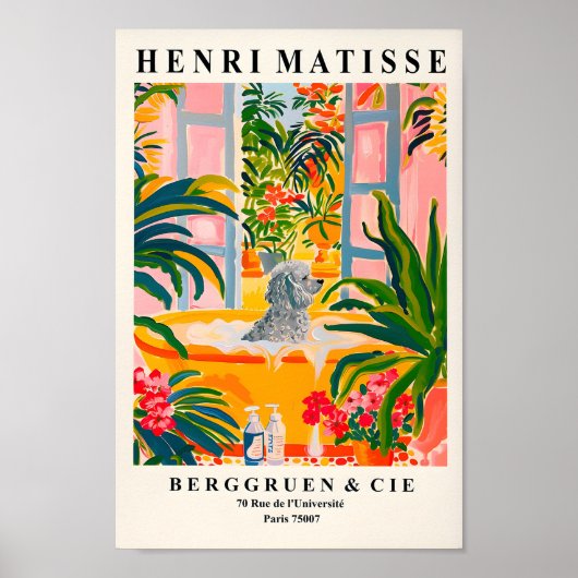 浴槽内のプードルおもしろい、犬用バスルーム壁アート ポスター (正面)