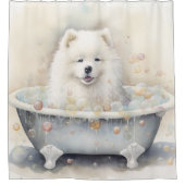 浴槽水の色のドッグアートでサモエイ シャワーカーテン (正面)