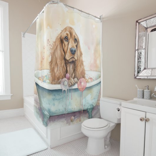 浴槽水彩犬のイングリッシュコッカースパニエル犬 シャワーカーテン (インサイチュ)