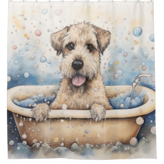 浴槽水彩犬アートのホイートテリア シャワーカーテン (正面)