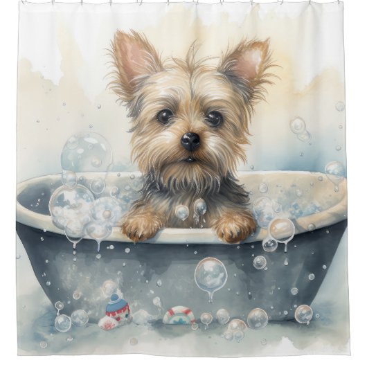 浴槽水彩犬アートのヨークシャーテリア シャワーカーテン (正面)