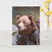 浴用茶色のクマのノートカード カード (黄色い花)