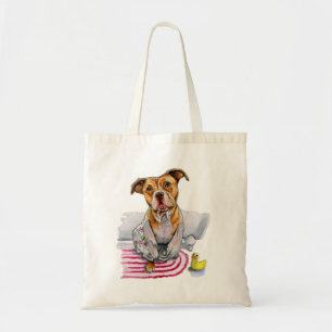 浴衣の水彩画の絵画のピット・ブルかわいい犬 トートバッグ