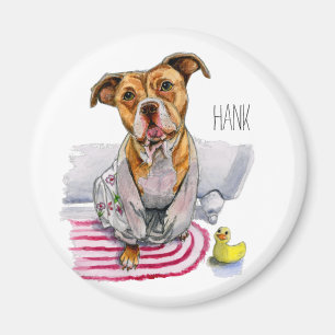 浴衣の水彩画の絵画のピット・ブル犬 マグネット