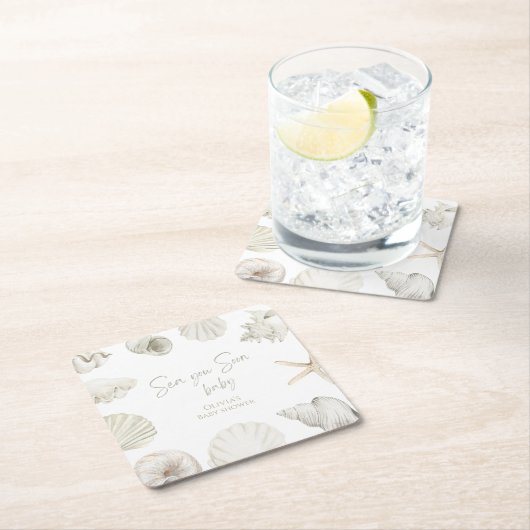 海あなたはすぐに赤ちゃんシャワー スクエアペーパーコースター (インサイチュ)