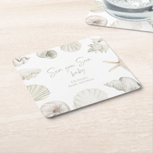 海あなたはすぐに赤ちゃんシャワー スクエアペーパーコースター (アングル)