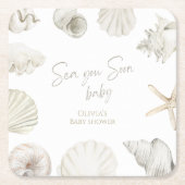 海あなたはすぐに赤ちゃんシャワー スクエアペーパーコースター (正面)