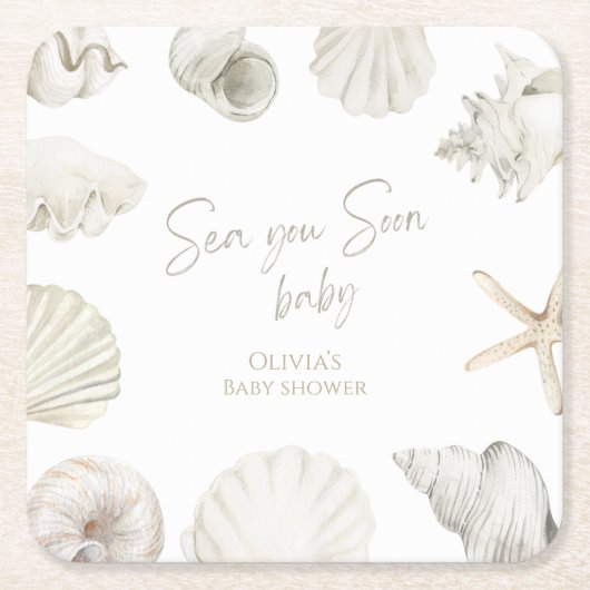 海あなたはすぐに赤ちゃんシャワー スクエアペーパーコースター (正面)