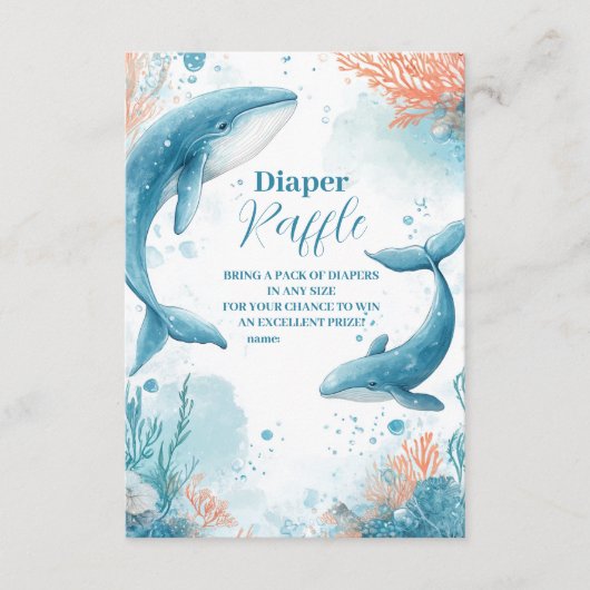 海おむつラッフルの下の水色クジラ エンクロージャーカード (正面)