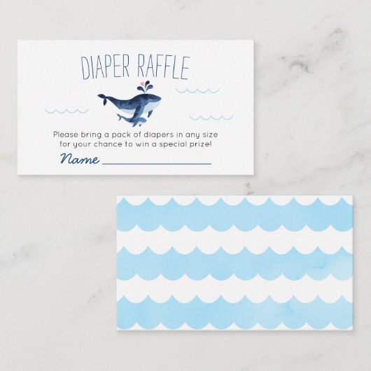 海おむつラッフルベビーシャワーの下のクジラ エンクロージャーカード (正面/裏面)