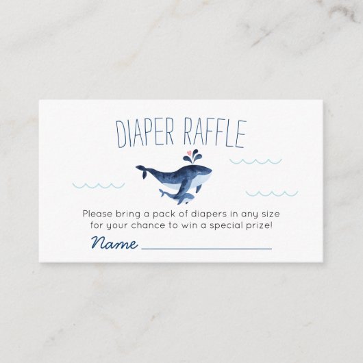 海おむつラッフルベビーシャワーの下のクジラ エンクロージャーカード (正面)