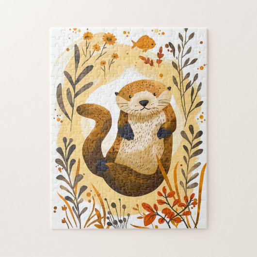 海おもしろいに浮かぶ漫画の海のカワウソ ジグソーパズル (縦)