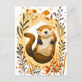 海おもしろいに浮かぶ漫画の海のカワウソ ポストカード