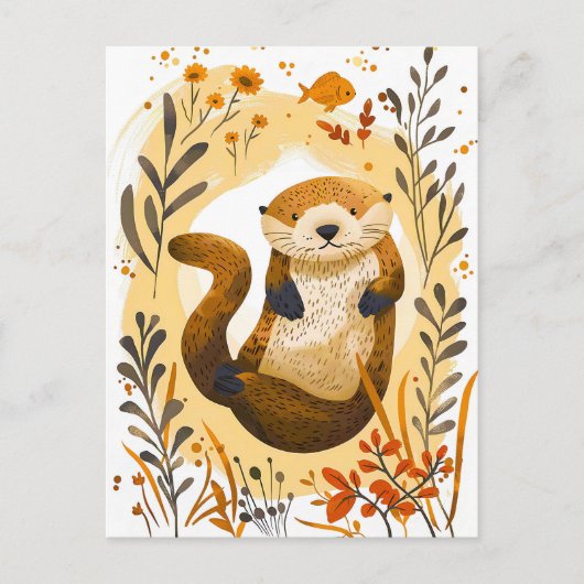 海おもしろいに浮かぶ漫画の海のカワウソ ポストカード (正面)