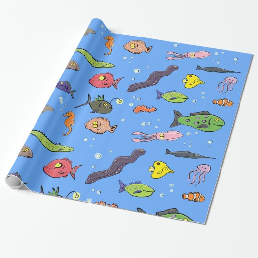 海おもしろいの風刺模様の魚 ラッピングペーパー (アンロールド)
