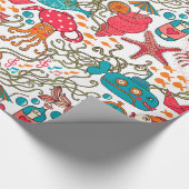 海おもしろいカラフル生イラストレーション模様 ラッピングペーパー (角)
