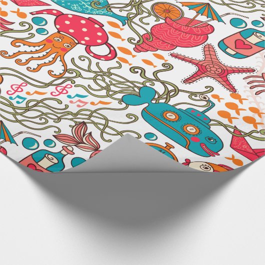 海おもしろいカラフル生イラストレーション模様 ラッピングペーパー (角)