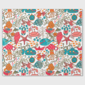 海おもしろいカラフル生イラストレーション模様 ラッピングペーパー (フラット)