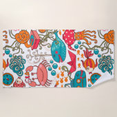 海おもしろいカラフル生イラストレーション ビーチタオル (正面)