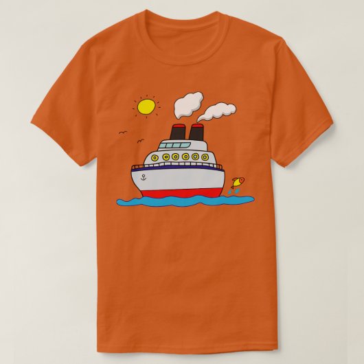 海おもしろい上を航行するクルーズ船 Tシャツ (デザイン正面)
