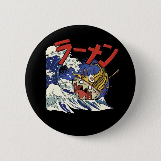 海おもしろい嵐の間のラーメンのボウル 缶バッジ (正面)