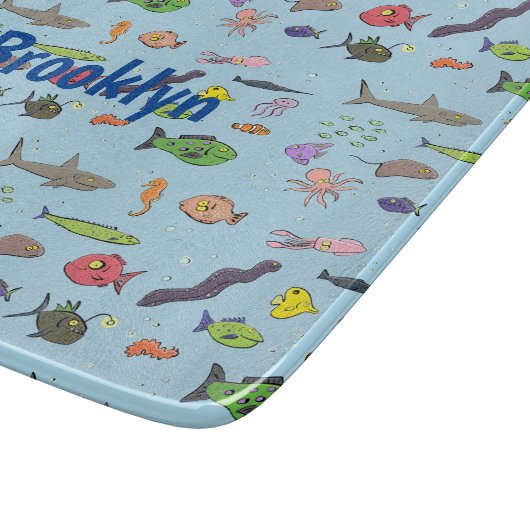 海おもしろい生き物のイラストレーション カッティングボード (角)