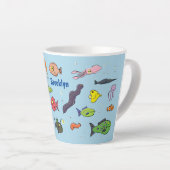 海おもしろい生き物のイラストレーション カフェラテマグ (右アングル)
