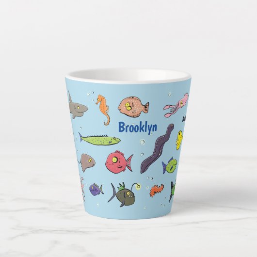 海おもしろい生き物のイラストレーション カフェラテマグ (正面)