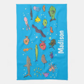 海おもしろい生き物のイラストレーション キッチンタオル (縦)