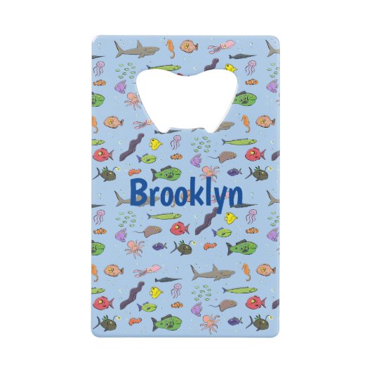 海おもしろい生き物のイラストレーション クレジットカード栓抜き (正面)