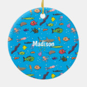 海おもしろい生き物のイラストレーション セラミックオーナメント (裏面)