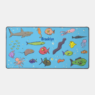 海おもしろい生き物のイラストレーション デスクマット