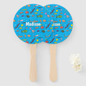 海おもしろい生き物のイラストレーション ハンドファン (正面&裏面)