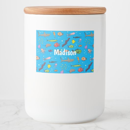 海おもしろい生き物のイラストレーション フードラベル (正面)