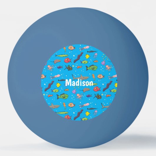 海おもしろい生き物のイラストレーション 卓球ボール (正面)