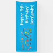 海おもしろい生き物のイラストレーション 横断幕 (縦)