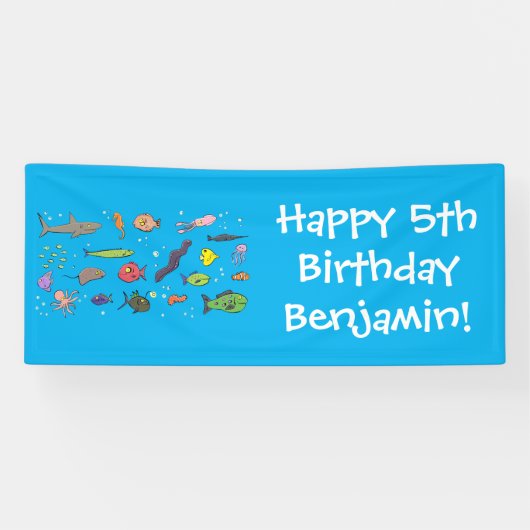 海おもしろい生き物のイラストレーション 横断幕 (横)