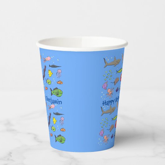 海おもしろい生き物のイラストレーション 紙コップ (左)