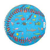 海おもしろい生き物のイラストレーション 野球ボール (正面左)