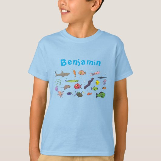 海おもしろい生き物のイラストレーション Tシャツ (正面)