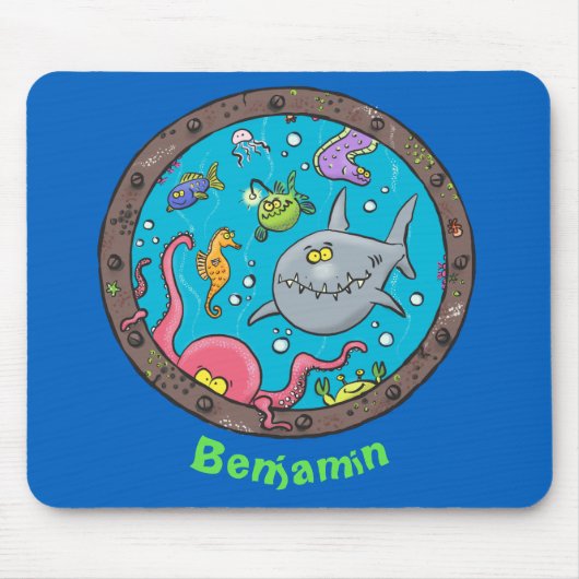 海おもしろい生き物の水中アニメ2 マウスパッド (正面)