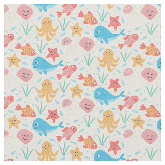 海おもしろい生き物の海模様 ファブリック (クローズアップ)