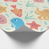 海おもしろい生き物の海模様 ラッピングペーパー (角)