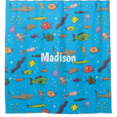 海おもしろい生き物イラストレーション シャワーカーテン (正面)