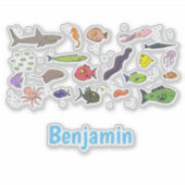 海おもしろい生き物イラストレーション シール (正面)