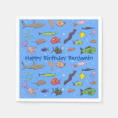 海おもしろい生き物イラストレーション スタンダードカクテルナプキン (正面)