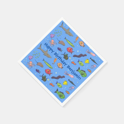 海おもしろい生き物イラストレーション スタンダードカクテルナプキン (角)