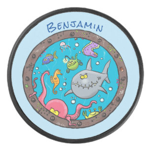 海おもしろい生物の水中アニメスケッチ アイスホッケーパック